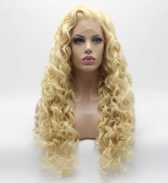 

iwona hair curly long light blonde wig 18613 half hand tied heat resistant synthetic lace front wig9813348, Black