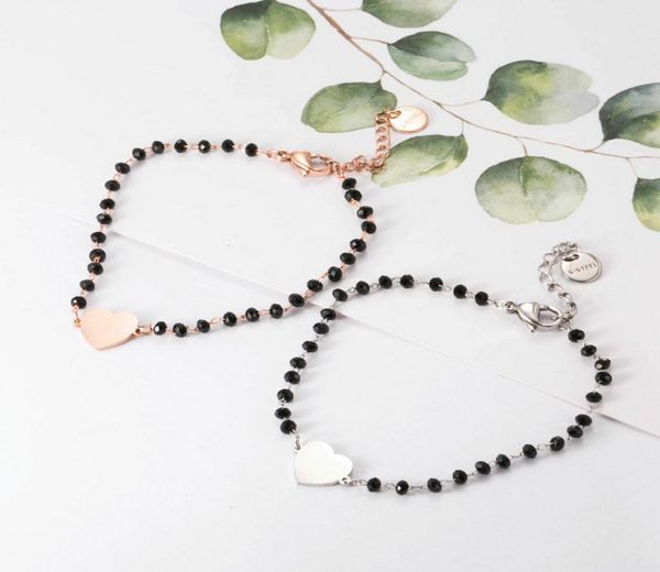 

stainless steel black crystal beads chain bracelet rose gold heart star charms bracelet for women jewelry3171317, Golden;silver