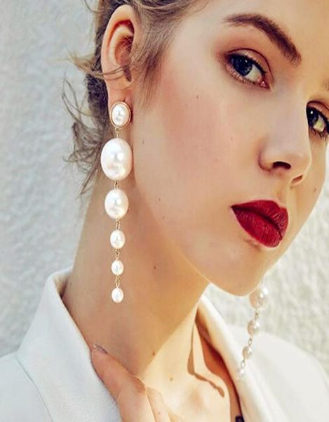 

fashion elegant long pearl dangle earrings created large simulated pearl chain earrings for brides bridesmaids wedding party jewel8293039, Silver