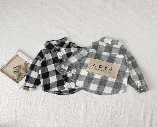 

autumn little boys fashion letters patch long sleeve plaid shirts korean style cotton casual shirt 05y y2007043619192, White;black