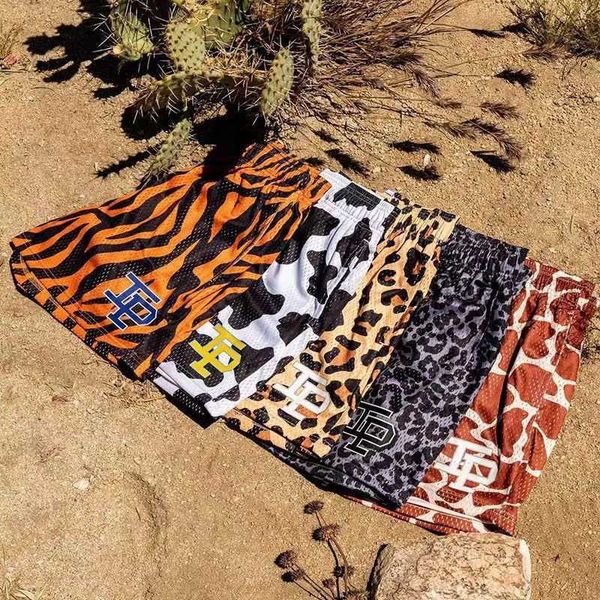 

american fashion brand ip basketball shorts hole pants fitness sports running leopard print shorts casual quarter pants, White;black