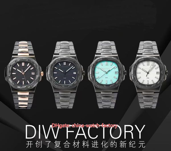 

diw factory mens watchsuper quality 40.5mm nautilus 5711 carbon fiber diw series designer watches montre cal.324sc movement mechanical autom, Slivery;brown