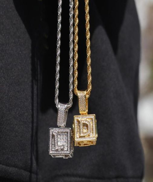

iced out initial letter necklace pendant gold silver cube dice hiphop necklace mens hip hop jewelry7286121