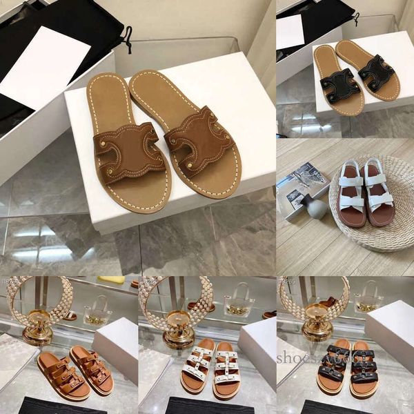 

paris slides slippers triomphe buckle embellished luxe beach sandals genuine leather shoes open toes casual flats ce lins women, Black