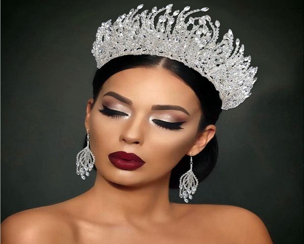 

luxury bridal crown tiara headband wedding earrings birthday party princess crowns earring jewels brides jewelries1874389, Silver