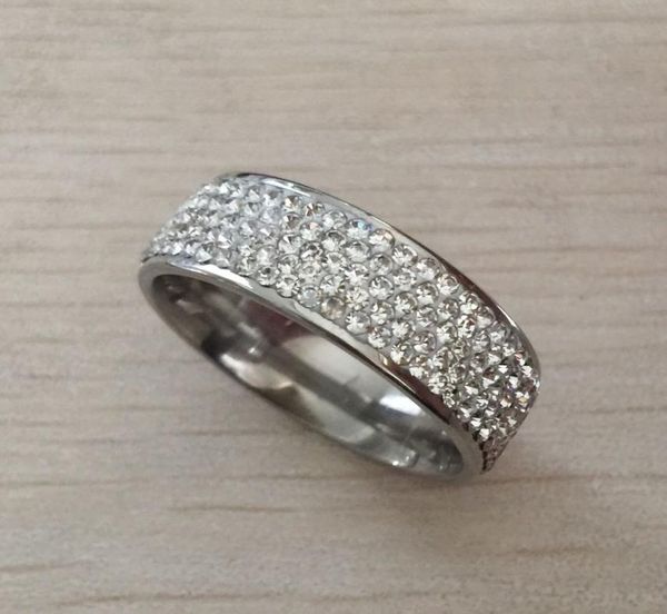 

5 row clear crystal diamond jewelry whole stainless steel silver color wedding rings usa size 7891011122627167