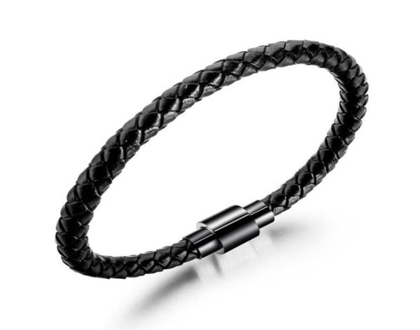 

fashion mens charm bracelets black leather braided bracelet magnetic buckle hip hop jewelry punk men handmade design for gifts67689138078, Golden;silver