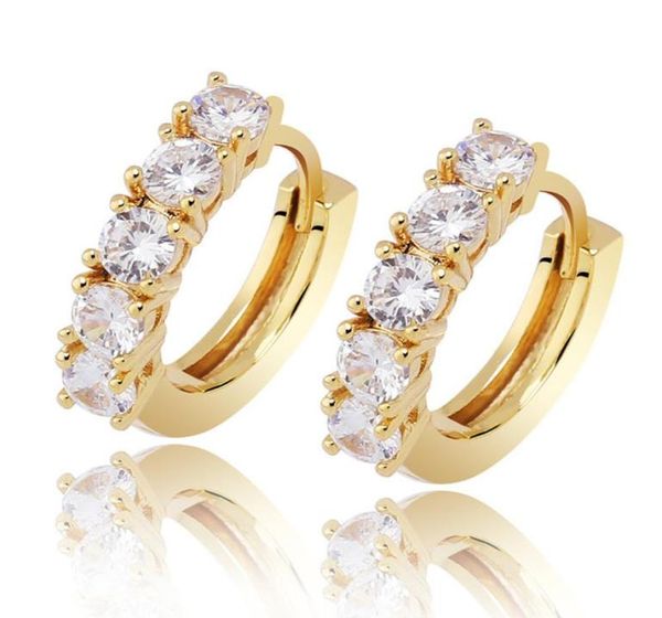 

micro pave cz round stud hoop earrings gold silver fashion iced out diamond earring hip hop rock jewelry for men women1316651, Golden;silver