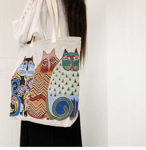 

abstract style canvas bag shoulder bag large tote bag male and female student niche backpack large capacity shopping bag