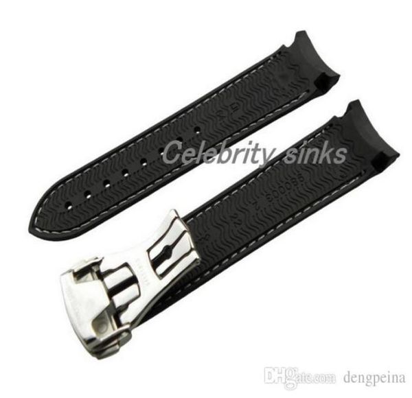 

22mm buckle 20mm new grade black and white line waterproof diving silicone rubber watchband straps with silver buckle for om8117189, Black;brown