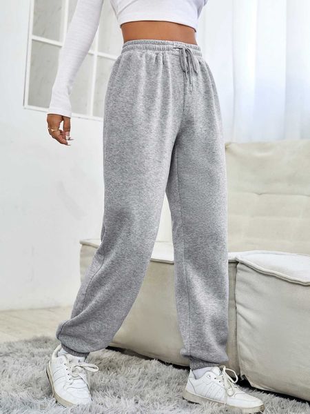 

women's petite drawstring waist solid sweatpants, White