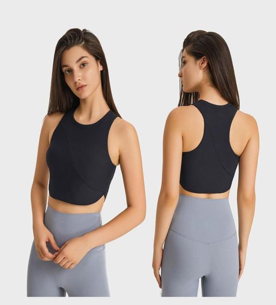 

l207 high neck bra ribbed yoga bras racerback tank elastic gym vest1135136