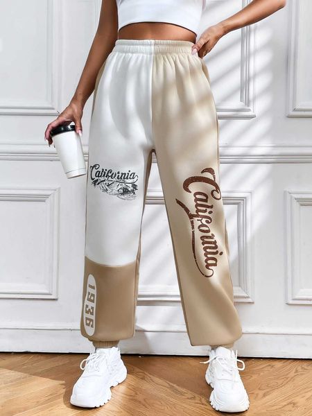 

women's letter graphic two tone sweatpants, White