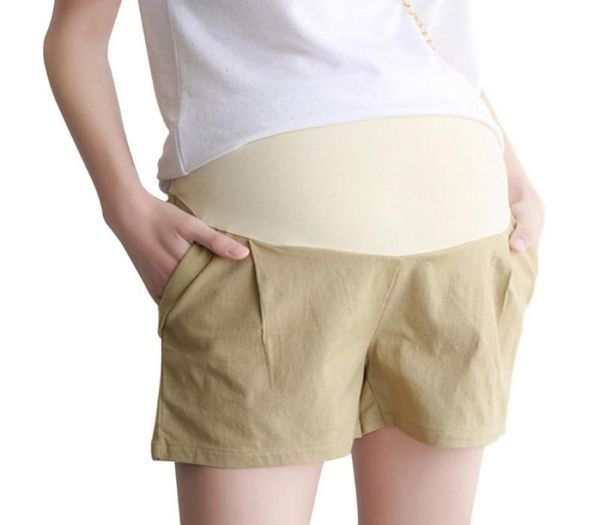 

casual gift thin pregnancy elastic waist linen cotton breathable soft over belly solid maternity shorts fashion outdoor summer8635511, White