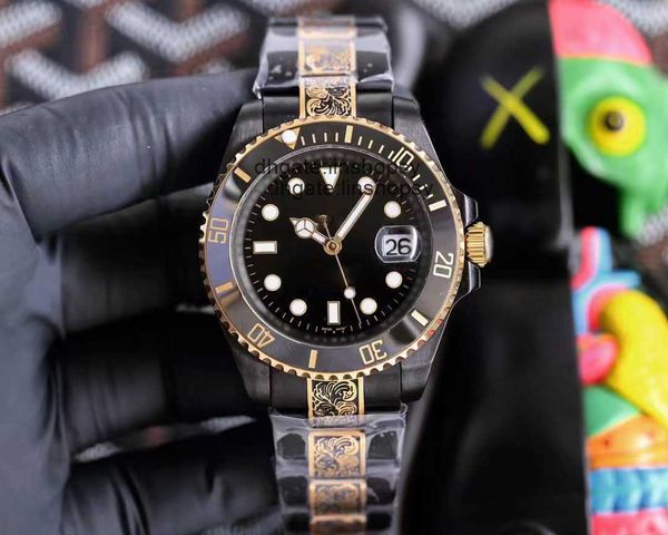 

alluxury watch automatic mechanical hand carved craft bracelet black ceramic rotating ring mouth 40mm waterproof magnifying glass rol aaa me, Slivery;golden