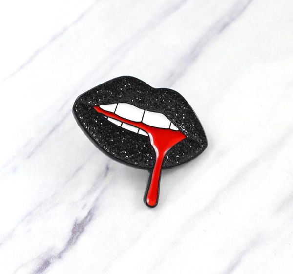 

shiny black lips flowing out of red blood brooch personality creative badge shirt denim leather fashion accessories3576645, Gray