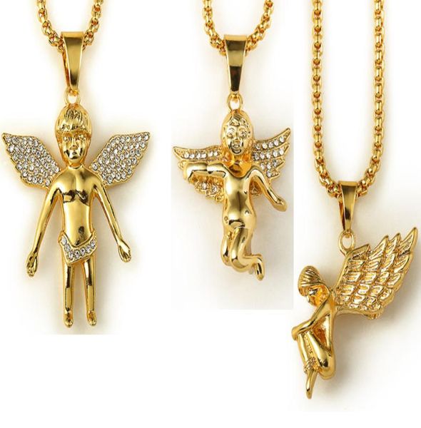 

18k real gold plated men039s hip hop boy girl angel wing tag pendant necklace 80cm long mens hip hop rock angel ne3462723, Silver