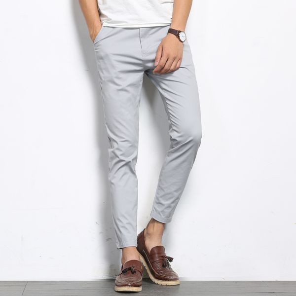 

men's pants browon autumn men fashions solid color casual straight slight elastic ankle length formal trousers 230715, Black