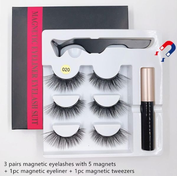 

3pairsset magnetic eyelashes false lashes liquid eyeliner tweezer eye makeup set 3d magnet false eyelashes no glue nee2600837