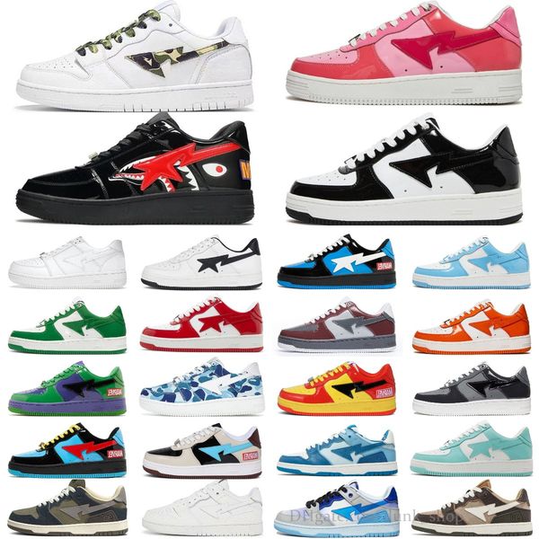 

bathing designer a ape sk8 casual shoes low for men sneakers patent leather black white blue camouflage skateboarding plate-forme trainers s