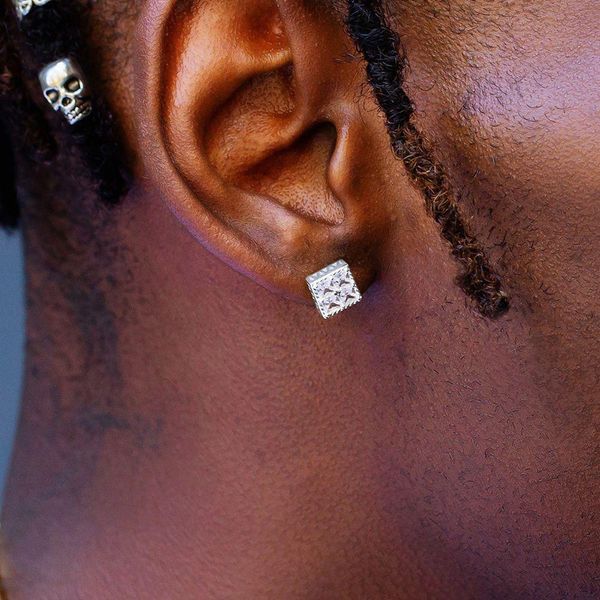 

hip hop rapper men stud earrings jewelry gold silver foursquare diamond 8mm square big zircon earrings night club jewelry accessories 1472, Golden