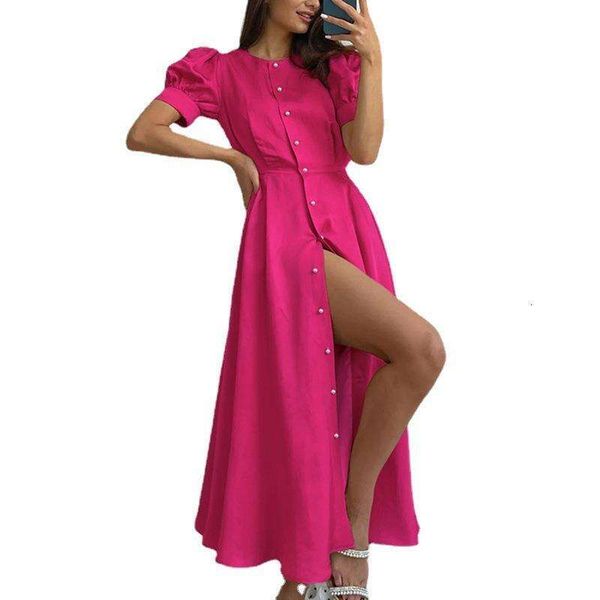 

summer pure color elegant slim high waist cardigan button mid length dress, Black;gray