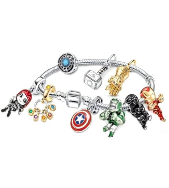 

925 sterling silver chain clasp bracelet cartoon european charm beads avenger dangle fits p charm bracelets necklace b8504991, Golden;silver