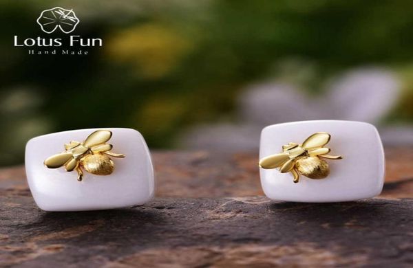 

lotus fun real 925 sterling silver natural handmade designer fine jewelry bee kiss from a rose stud earrings for women brincos 2106814619, Golden;silver