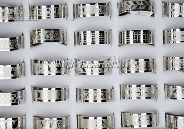 

50pcslot silver stainless steel fashion mix style women mens rings whole jewelry r158 12982619