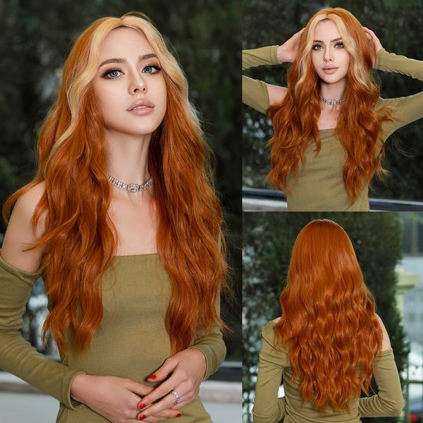 

synthetic wigs namm long wavy ombre blonde wigs for women cosplay daily party synthetic light orange hair wig lolita heat resistant fiber 23, Black