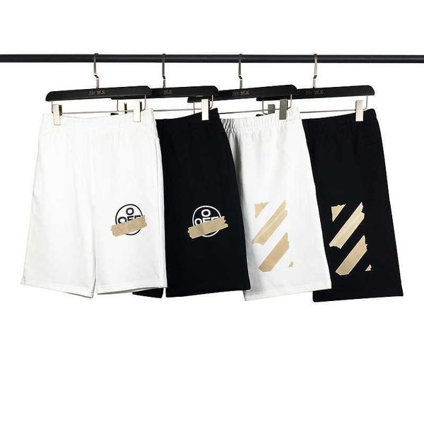 

2023 high version of tide brand 20ss bronzing tape printing men's summer pure cotton shorts, White;black