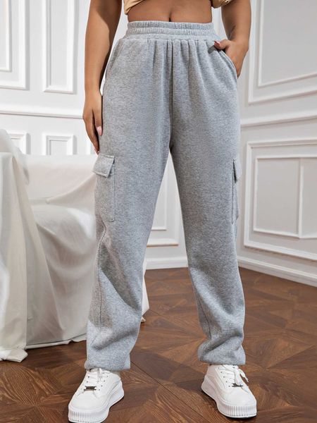 

women's pocket side solid sweatpants, White