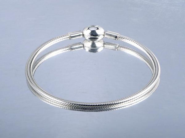 

925 sterling silver 18k gold chain bracelets round bead -shaped fit charms bead wedding bangle bracelet jewelry gift for women2622266, Black