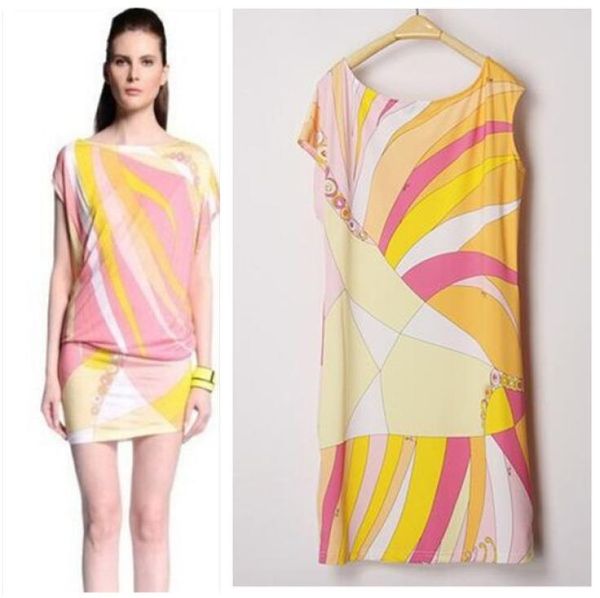 

luxury brands women039s short sleeves multicolor abstract geometric print plus size  stretch jersey silk dress1185559, Black