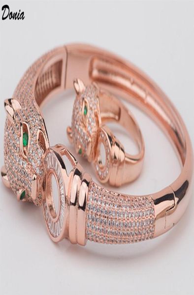 

donia jewelry luxury bangle european and american fashion exaggerated classic leopard print headband inlaid zircon bracelet ring s3692131, Black