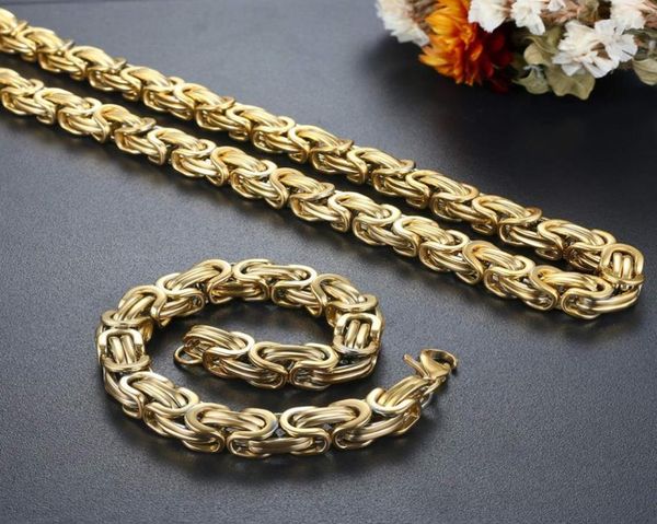 

punk rock locomotive chain men039s gold rope stainless steel byzantine necklace and bracelet bangle fashion jewelry7280670, Silver