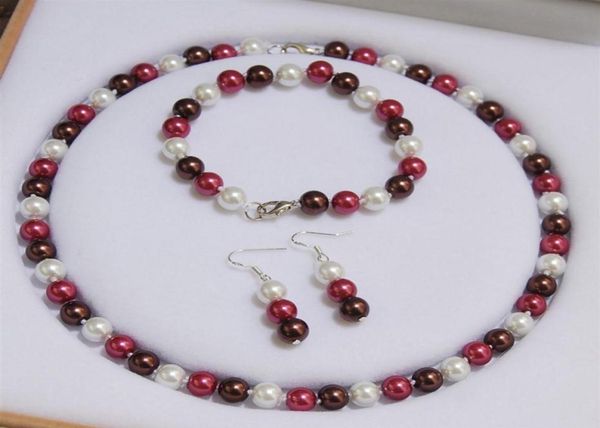 

handmade beautiful 8mm multicolor south sea round bead shell pearl necklace bracelet earrings set 45cm fashion jewelry 2set lot2786809034, Silver