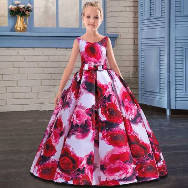 

girl's dresses teenager girl maxi dress kids dresses for girls children print floor princess dress vestido party wedding dress 10 12 ye, Red;yellow