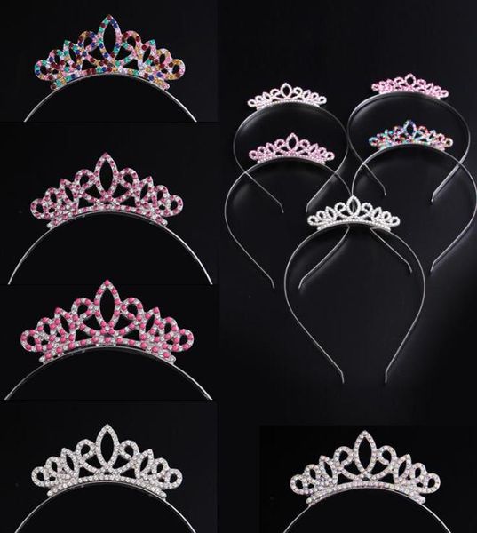 

girls princess rhinestone crown hair sticks kids colorful crystal tiara headband birthday party prom decoration supplies4413442, Slivery;white