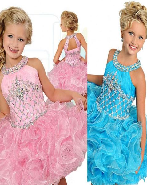 

short cupcake pink sky blue ball gown girls pageant dresses jewel neck ruffles organza puffy crystal beads kids flower girls birth1299615, White;red