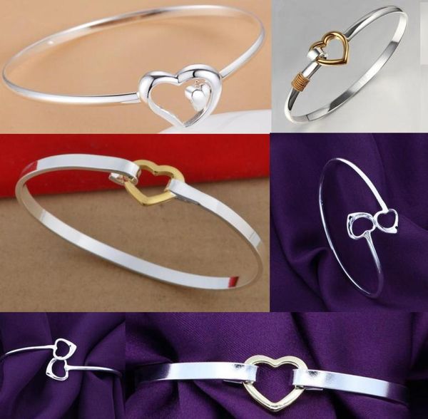 

whole fashion women female jewelry 925 stering silver bangles bracelets gold silver heart gifts9811507, Black