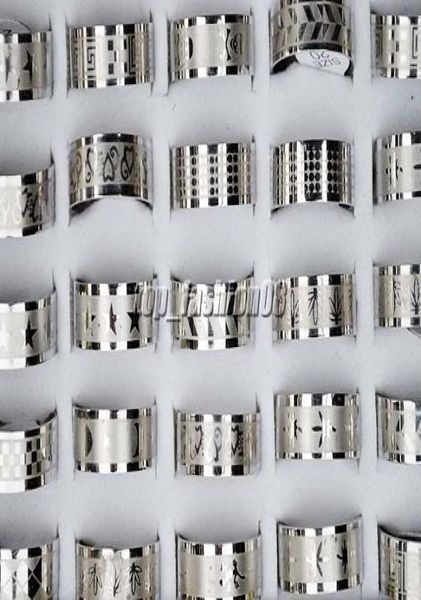 

50pcs stainless steel mixed design mens rings jewelry 1722mm r1582546012, Silver
