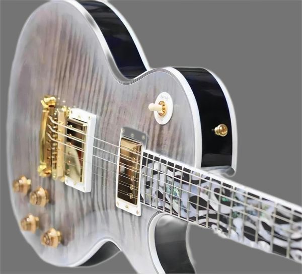 

promotion limited run crimson ice gray figured electric guitar 3 piece flame maple neck, fire inlay, grover imperial tuners, gold hardware