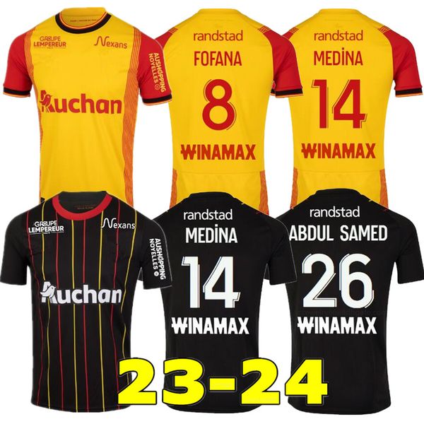 

fans version maillot rc lens 23 24 soccer jerseys home yellow saint-barbe special kakuta openda ganago sotoca fofana football shirt 2023 len, Black;yellow