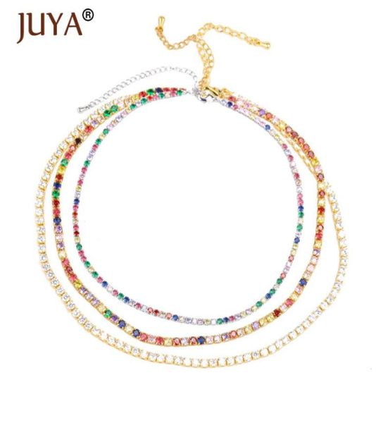 

juya trendy rainbow color necklaces delicate cubic zirconia choker for women girls jewelry bohemian tennis chain for lovers gift7174085, Golden;silver