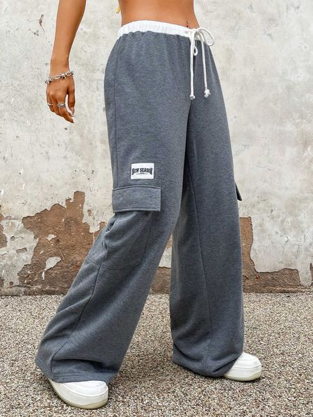 

women's icon letter patched detail drawstring waist sweatpants, White
