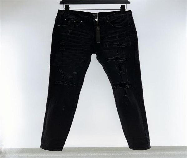 

men039s jeans designer black embroidery letter slim casual hole slim straight pleated biker male denim fashion jean man pan2281804, Blue
