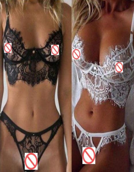 

women separated sleepwears pyjamas nightwear hollow out lace bra lingerie outfit pantie sets large size sexys underwear suits5084709, Black;white