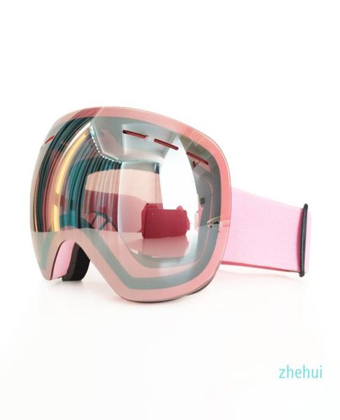 

skiing double layer pink women ski goggles frameless snow glasses anti fog protection snowboard snow goggles7071224