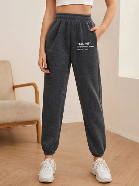 

women's slogan graphic slant pocket sweatpants, White